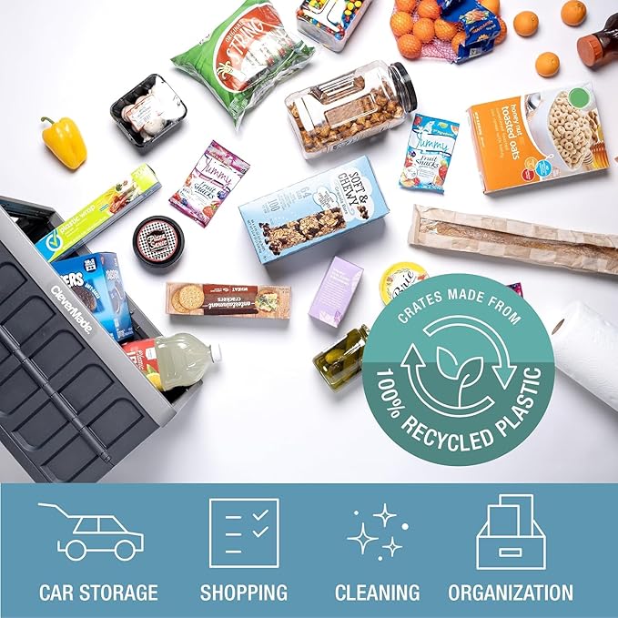 CleverMade Collapsible Storage Bins - Stone 1 Pack 46L - Stackable Containers Heavy Duty Capacity Folding Crates - Space-Saving for Home