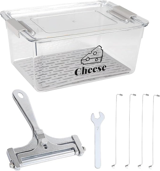 Cheese Container for Refrigerator with Cheese Slicer Kit,Cream Cheeses Container with Lid,BPA-Free Shredded Cheddar Cheeses Deli Meat Storage Containers for Fridge Organizers and Storage Box