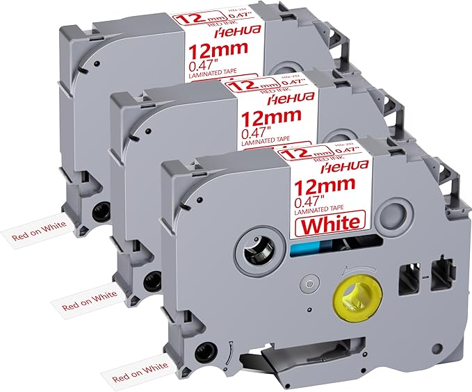 Hehua Tze Tz Tape 12mm 0.47 Laminated White Compatible for Brother P-Touch TZe-232 TZe232 TZ-232 TZ232 Tape for Ptouch PT D210 D200 D220 D610 H110, 1/2'' x 26.2ft Red on White, 3 Pack