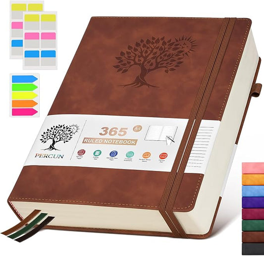 A4 Lined Journal Notebook，365 Page Large Leather Journals for Writing Women Men，Hardcover Notebook with 100Gsm Thick Pages for Travel，Work，School，College Ruled, Daily Diary (8.5" x 11.4")
