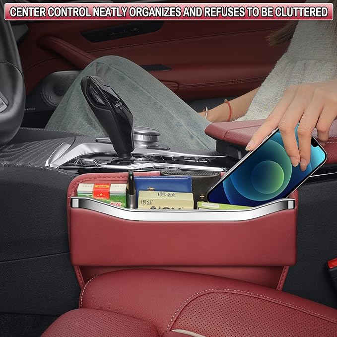 HOLDCY Car Seat Gap Filler Organizer - Leather Console Side Pocket Seat Storage - Stylish and Practical Car Accessories for Cars,SUV,Truck (Red - 2 Pack)