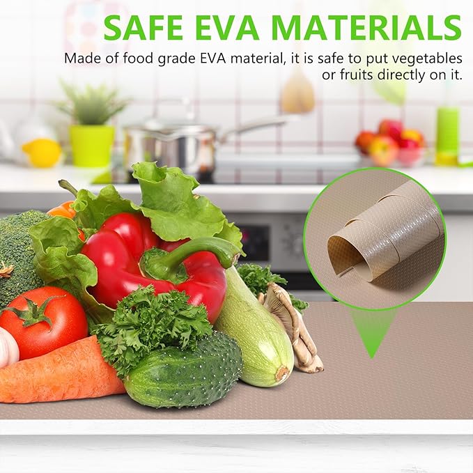 Beige Shelf Liners for Kitchen Cabinets Non Adhesive Drawer Liner for Bathroom Waterproof Refrigerator Liners for Shelves Fridge Plastic Mats Cabinet Cupboard Liner 23.6 x 236.2 Inches