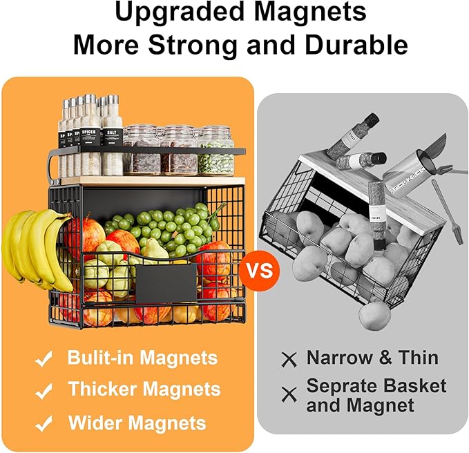 Magnetic Shelf for Fridge,Kitchen Storage Basket for Onion,Potato,Snack,Spice,Fruit and Vegetable Storage,Kitchen Countertop,Pantry Hanging Basket Organizer