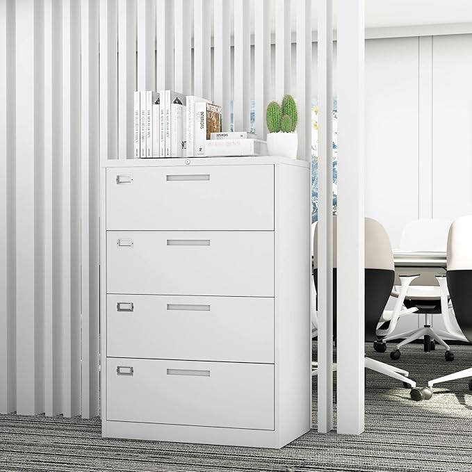 Lateral File Cabinet with Lock, 4 Drawer Large Metal Filing Cabinet,Home Office Lockable Storage Cabinet for Hanging Files Letter/Legal/F4/A4 Size-Assembly Required