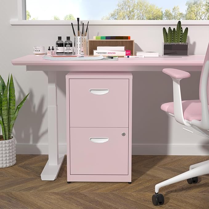 2 Drawer File Cabinet with Lock, Metal Vertical File Cabinets, 18"D Pink Storage Filing Cabinet for Home Office, Steel Light Duty Locked 2 drawer File Cabinets for Letter Size Files,Assembly Required