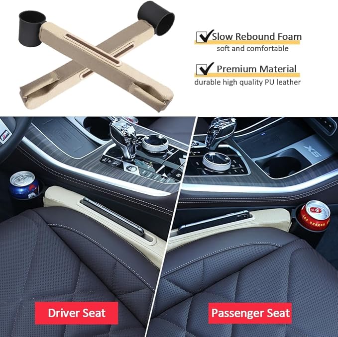Car Accessories,Car Gap Plug,with Pocket Organizer and Removable Cupholder,Cup Holder for Car,3in1 Car Seat Gap,Prevent Small Items from Falling,Car Seat Gap Storage.(Beige)