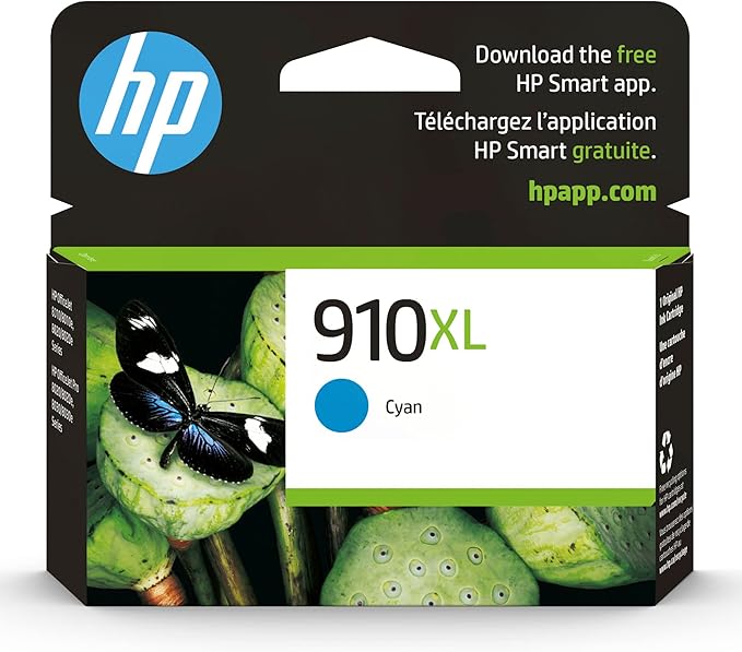 HP 910XL Cyan High-yield Ink Cartridge | Works with HP OfficeJet 8010, 8020 Series, HP OfficeJet Pro 8020, 8030 Series | Eligible for Instant Ink | 3YL62AN