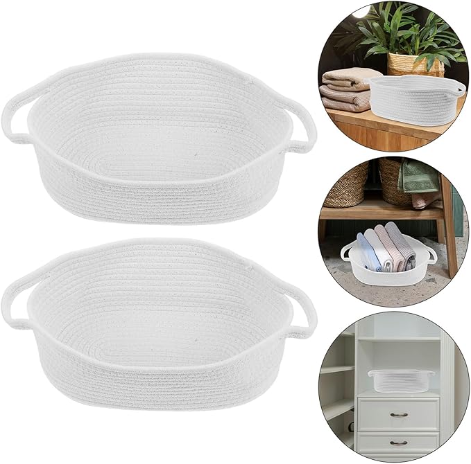 BESPORTBLE 2pcs Cotton Rope Storage Baskets with Handles Woven Small Shelf Bins for Clothes Home Organization and Decorative Use