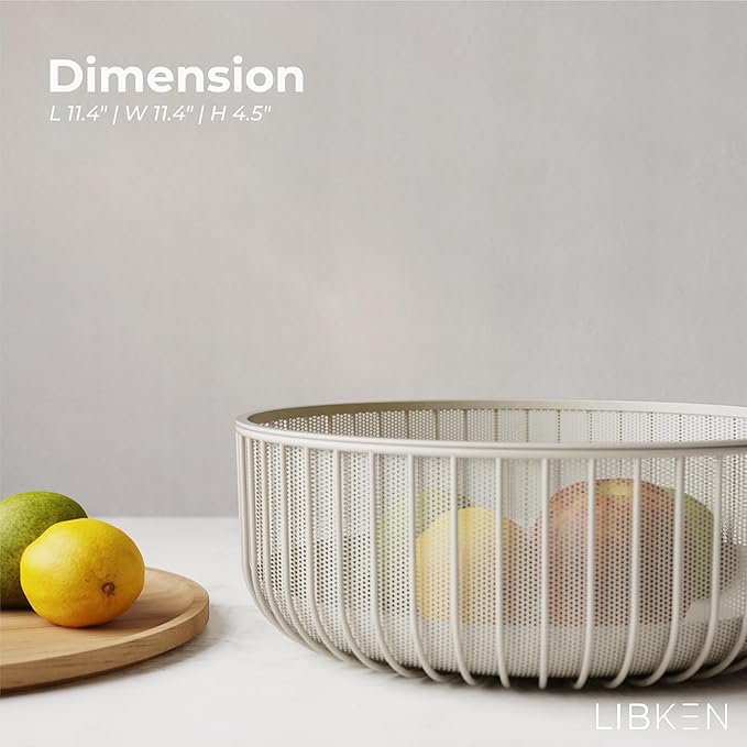 Metal Wire Mesh Fruit Baskets with Wooden Lid - Fly-Proof Indoor Solution for Fresh Fruits - Covered Fruit Bowl - Produce Cover Against Flies for Vegetables - Warm Gray