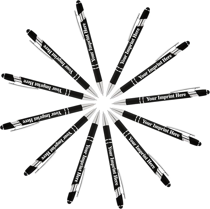 Up to 500 Pcs Custom Pens Bulk | Rainbow of Colors | Soft-Touch Metal Black Ink Personalized with Name or Message (Black, 12 pcs)