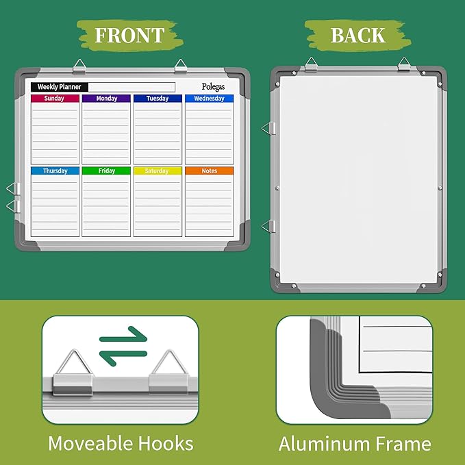 Dry Erase Calendar Whiteboard for Wall, Polegas 16" X 12" Magnetic White Board Board, Small Wall Monthly Double Sided Boards Student, Home, Office (Red)