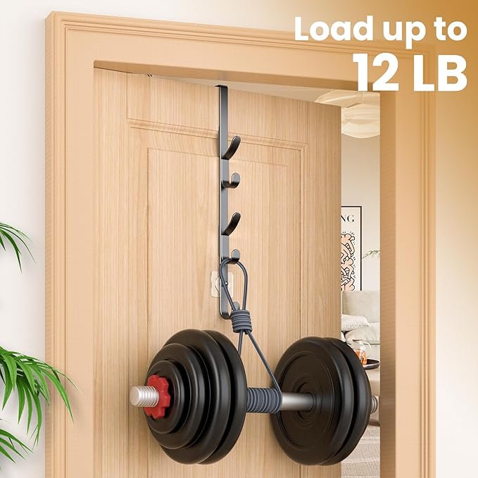 Over The Door Hooks, Metal Door Hooks for Hanging, Over The Door Purse Organizer for Coat Hanger, Back of Shower Door for Hanging Towel Rack Clothes, Hat, Bathroom, Closet (Black-3Packs)