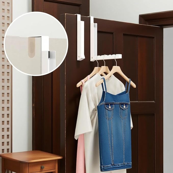 4PCS Over The Door Hanger Folding Over The Door Clothes Drying Rack Folding Hanging Coat Rack Foldable Portable Clothing Hanger Hooks for Laundry Bathroom Bedroom Dorm Travel