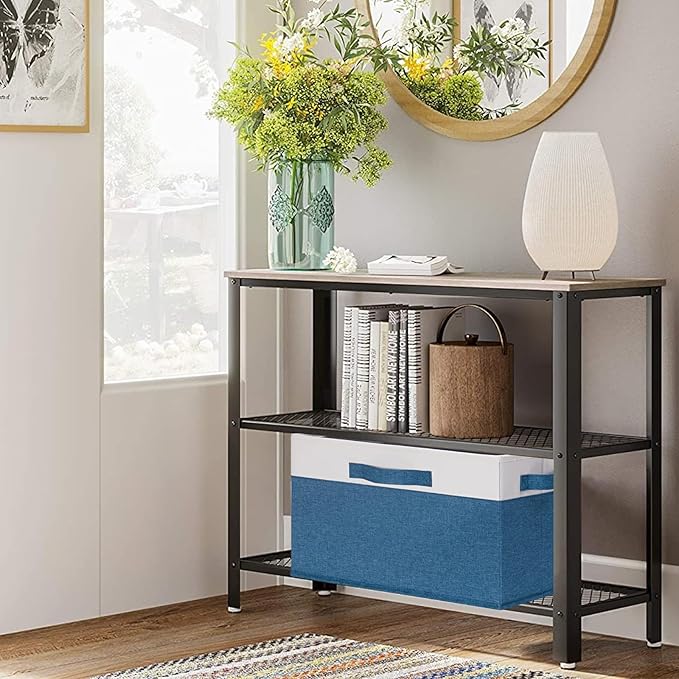 GhvyenntteS Storage Baskets for Shelves 3 Pack, Large Fabric Storage Bins with 3 Handles, Collapsible Closet Organizers and Storage, Sturdy Closet Organizer Bins/Laundry Room Organization, Blue