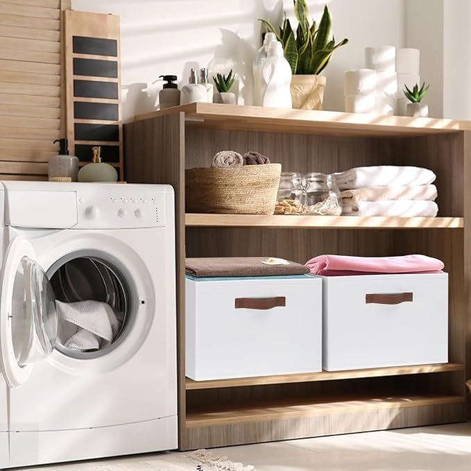 GhvyenntteS 6 Pack Large Fabric Storage Bins with Handles, 15x11x9.6 Inch Storage Baskets for Shelves, Foldable Closet Storage Bins for Shelves, Closet Organizers and Storage Boxes, White