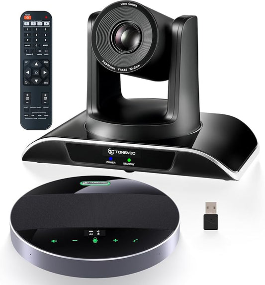 20x Zoom Conference Room Camera System TONGVEO All-in-1 Video and Audio Conferencing System 20X Optical Zoom USB3.0 HDMI PTZ Camera and Conference speaker with microphone Bundle for large Meeting Room