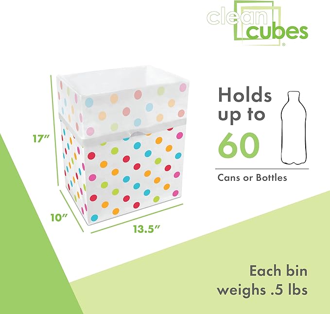 | 13 Gallon Disposable Trash Cans (6-Pack) with Fitted Trash Bags - Reusable Garbage and Recycling Bins for Parties, Events, and More (Polka Dot - 17" Height x 13.5" Width x 10" Depth)