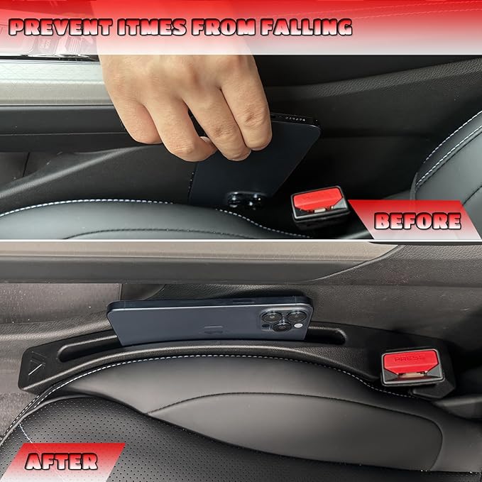 Car Seat Gap Filler Universal Fit Gap Filler Organizer Stop Things from Dropping for Car Trunk SUV, Black, Pack of 2