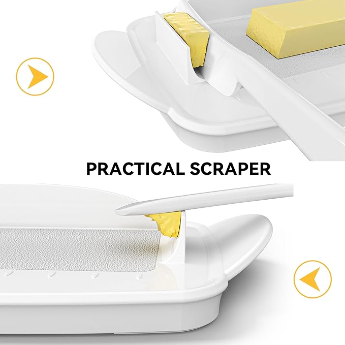 Butter Dishes with Lid for Countertop Refrigerator, Plastic Butter Dish Flip Top Lid Butter Container with Spreader, Non-Slip Bottom Butter Holder Keeper (White)