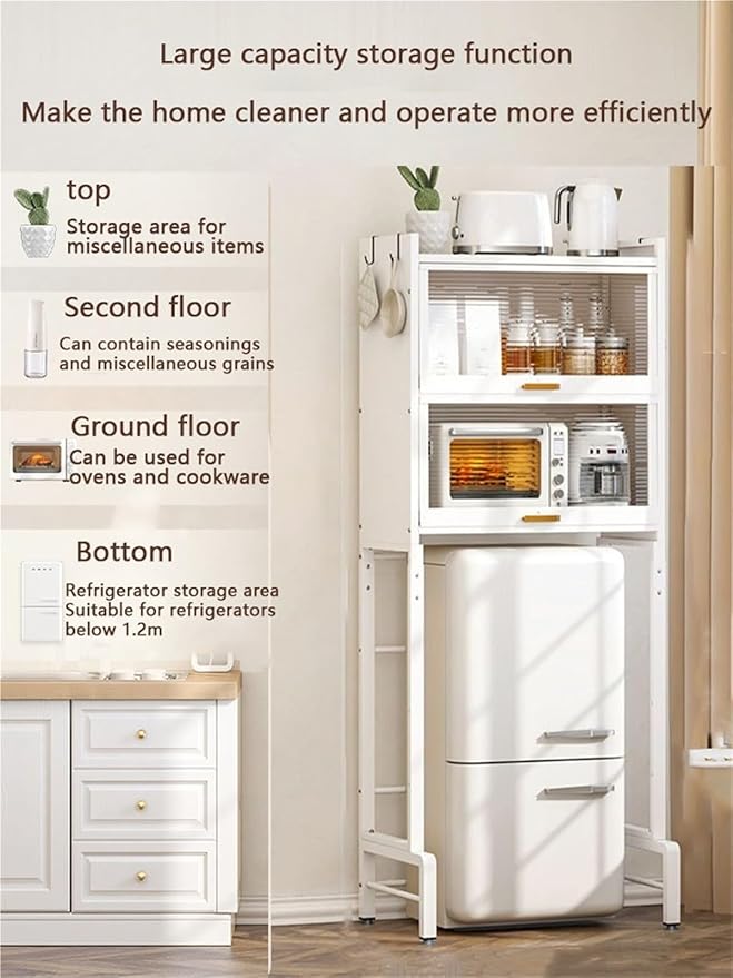 Stackable Kitchen Rack Cabinet Shelf Organizer - Adjustable Height Portable Mini Fridge & Microwave Stand with Large Storage Space - Black Kitchen Storage Solution