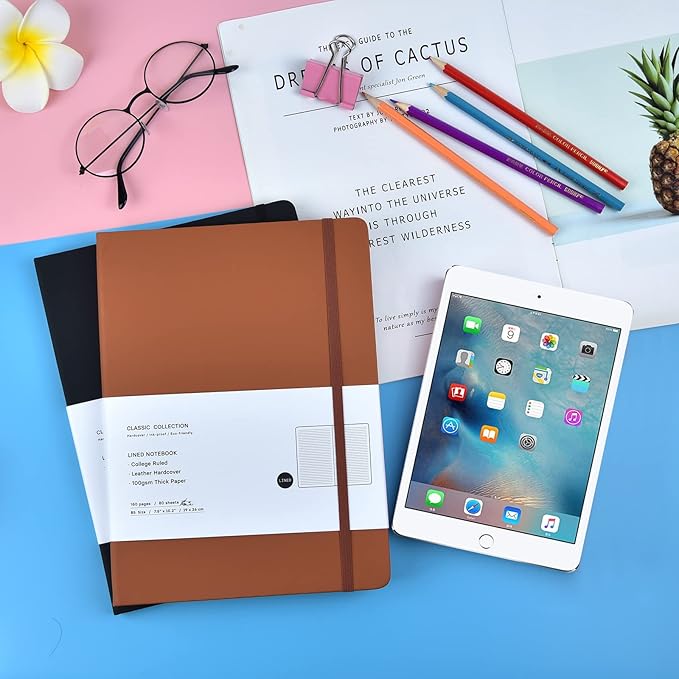 3 Pack B5 Journal Notebooks Classic Ruled Notebooks Hardcover Lined Journals for Office Home School Business Writing Note Taking, 10.2 x 7.5 inch, 100GSM Thick Paper, 160 Pages (Black/Brown/Green)