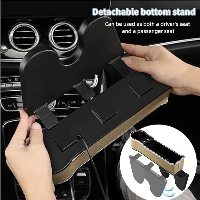 DEEYOTA a Gap Filler Organizer with Cup Holder, Car Seat Organizer Auto Console Side Storage Box Organizer for Car Front Seat (Beige)