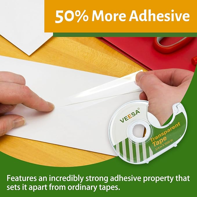 VEESA Transparent Tape with Dispenser, 3/4 x 1000 Inches, 12 Rolls Clear Tapes and Refillable Dispensers, Office Tape Rolls with Dispenser Bulk for Craft Jobs, Home & School Supplies