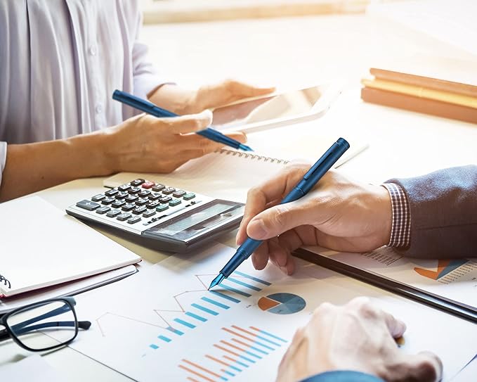 Dark Blue Forest Fountain Pen Extra Fine Nib Classic Design with Converter and Metal Pen Case Set by Asvine