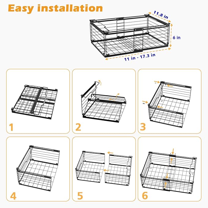 NADAMOO Freezer Organizer Bins, 4 Packs Large Expandable Stackable Chest Freezer Containers with Handle, Metal Adjustable Storage Baskets for Fridge, Deep Freezer, Cabinet, Kitchen, Pantry - Black