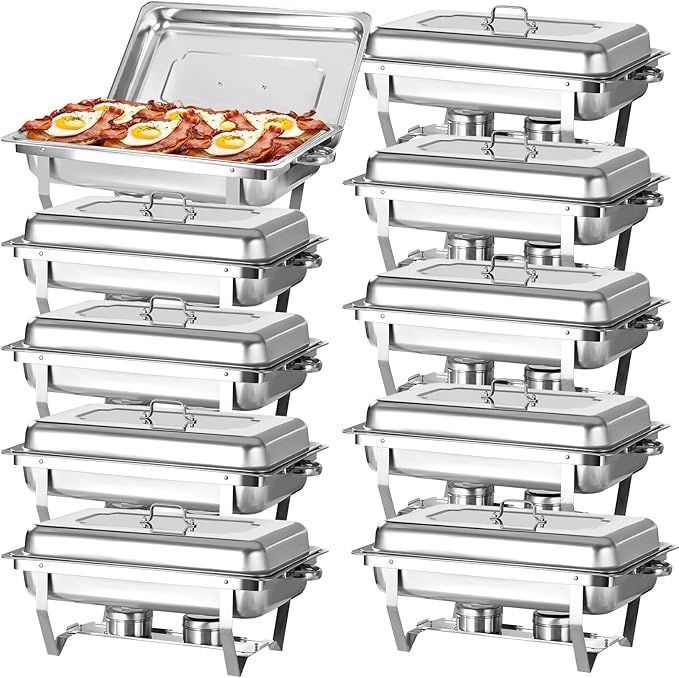 Chafing Dish Buffet Set, 8QT Stainless Steel Chafing Dishes for Buffet, Full Pan Chafing Dish, Buffet Servers and Warmers for Party, Wedding,Catering (10 PACK)