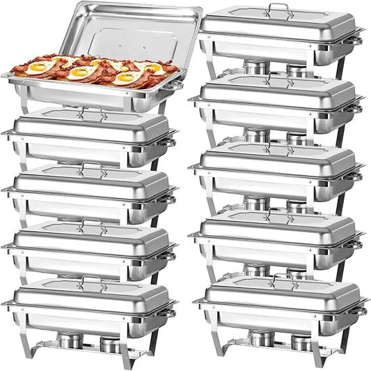 Chafing Dish Buffet Set, 8QT Stainless Steel Chafing Dishes for Buffet, Full Pan Chafing Dish, Buffet Servers and Warmers for Party, Wedding,Catering (10 PACK)