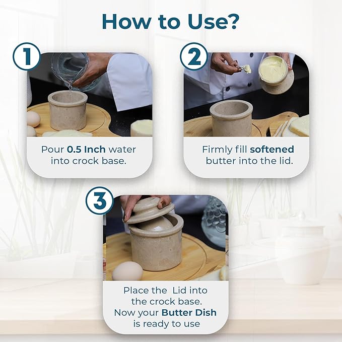 Marble Butter Keeper - Butter Crock - Round Butter Dish With Lid - French Butter Crock - Butter Keepers to Leave on Counter - Perfect Breakfast Companion with Classical Look (Virona)