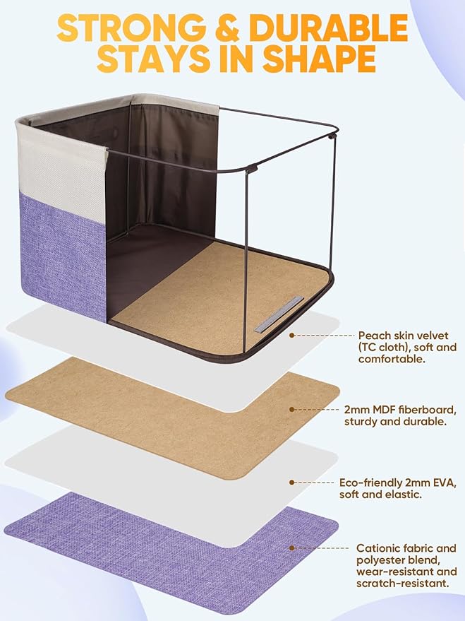 BALEINE 3 Pack Fabric Storage Bins for Shelves, Linen Storage Baskets for Organizing, Decorative Closet Bins for Clothes, Home (Lavender, 17''x13''x10.5'')