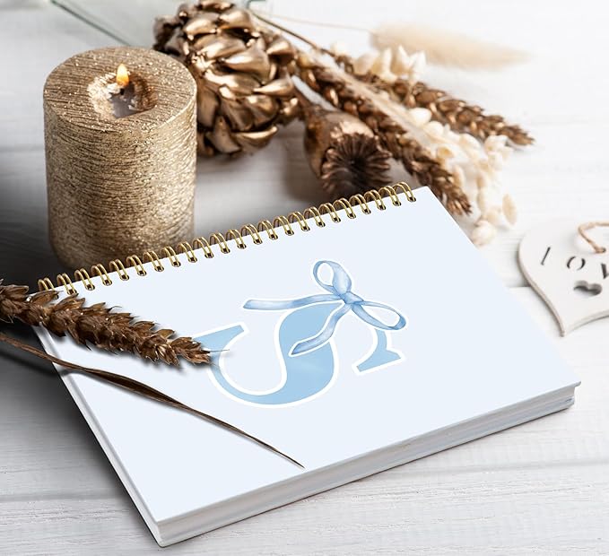 Initial S Notebook Journal,Personalized Teen Girl Gifts,Coquette Trendy Preppy Blue Bow Spiral Notebook,Monogrammed Gifts for Women Teen Girl,College Ruled Hardcover Spiral Notebook 5.5 x 8.3