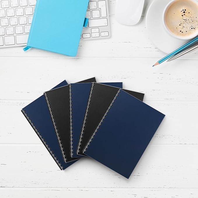 100 Pack Binding Covers Set, 8.5x11 Inches, Including 50 Pcs 12 Mil Navy Color Plastic Binding Covers, 50 Pcs 12 Mil, Black Color Plastic Binding Covers, Sand Textured