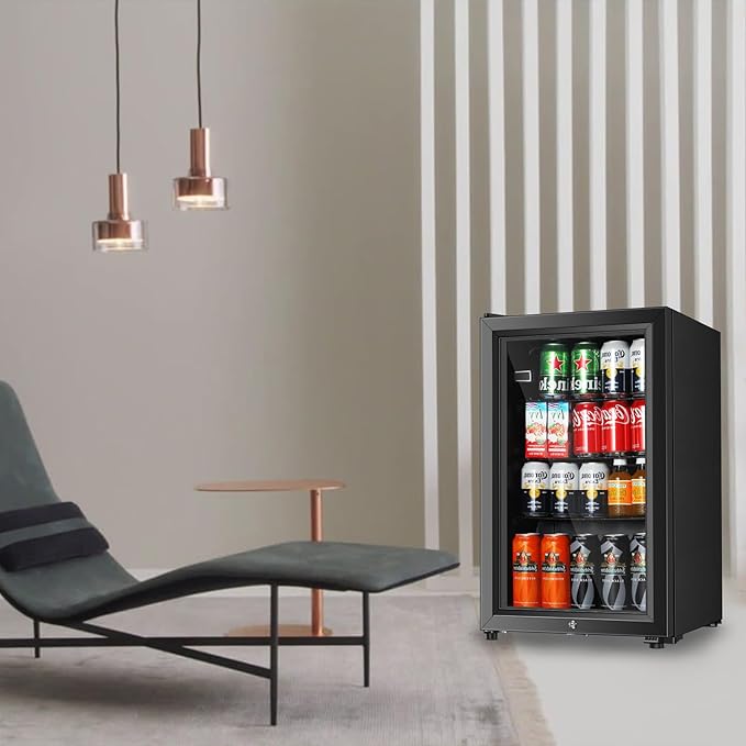 Beverage Refrigerator, 2.3 Cu.Ft, Mini Fridge with Glass Door for Soda Beer, Freestanding Beverage Cooler for Office, Bar, Adjustable Shelving&Adjustable Foot