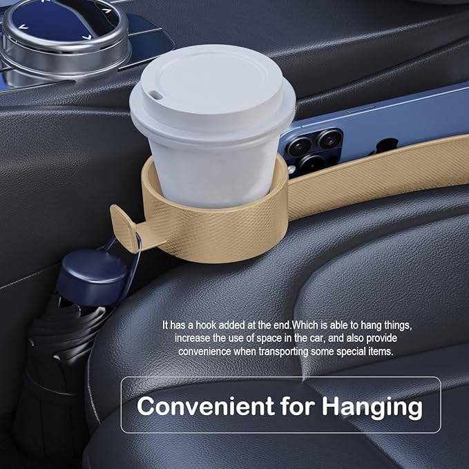 Car Seat Gap Plug with Storage Slot, Auto Gap Filler Organizer with Cup Holder, Universal Carseat Side Gap Filler Strip 2 Pack Between Front Seats & Console, Anti-Drop Pad with Seatbelt Holes, Beige
