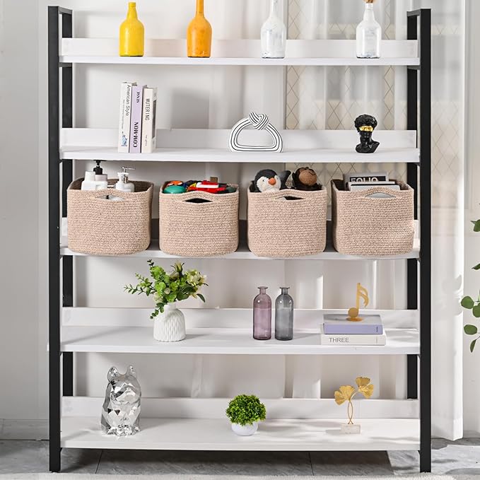 Storage Baskets for Organizing & Shelves, Woven Cotton Rope Organization Bins for Dog Toys, Clothes, Books, Nursery Organizer, 15" Lx11''Wx9.5''H, (4 Packs) Brown