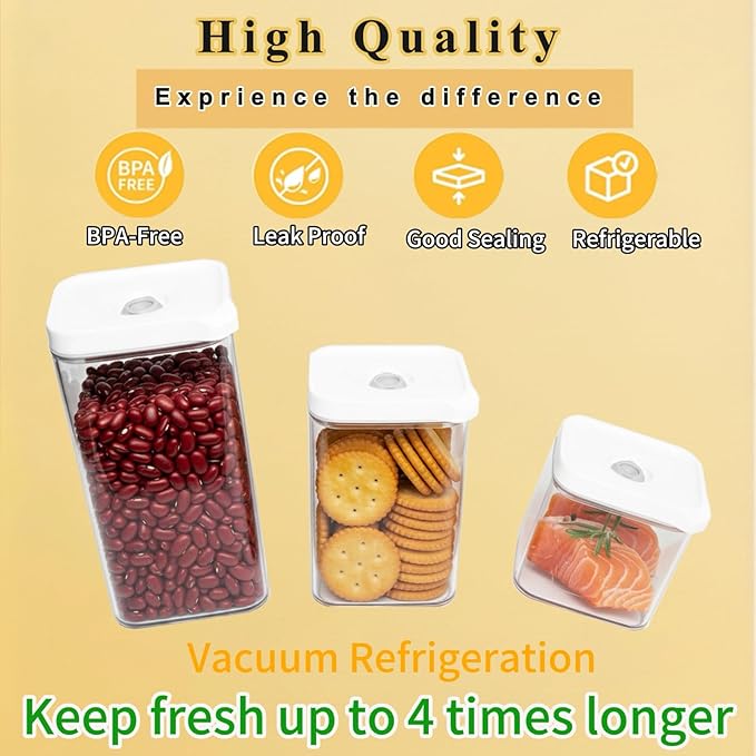 Vacuum Sealed Food Storage Containers with Pump – Airtight, Keeps Food Fresh, Prevents Bacteria – Ideal for Grains, Coffee, Snacks & dog food storage container(4-Piece Set)