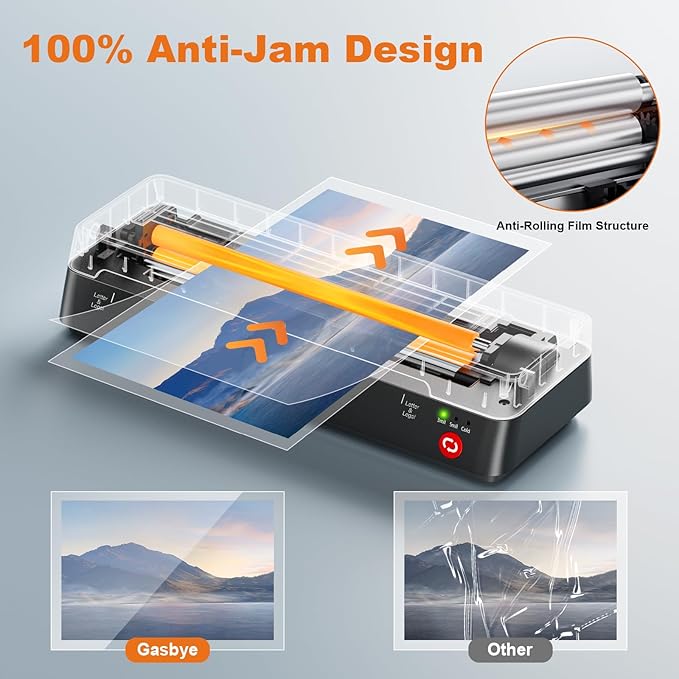 9-Inch Thermal Laminator Machine, World's First Open-Lid Design, Remove Jam in 5s, Auto Shut-Off, NTC Temperature Control, 5 Laminating Sheets for Teacher School Home Office Personal, Black