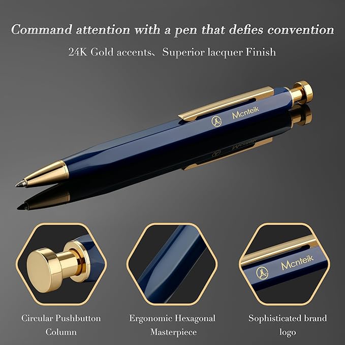 Blue Gel Pen-Stunning Click Pen with 24K Gold Finish, Hexagonal Design, ADMOK Black Refill, Best Gift Set for Men & Women, Professional Executive Office, Nice Fancy Retractable Pens