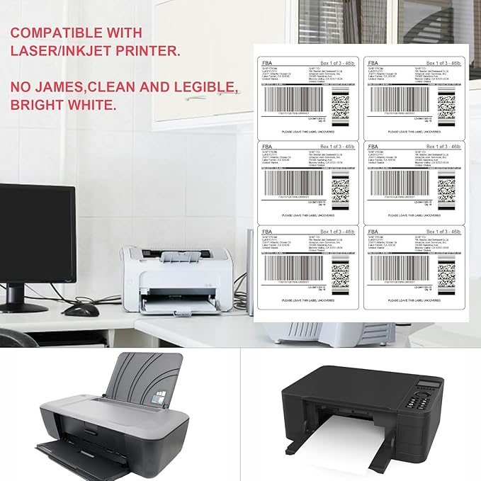 L LIKED Printable Shipping Address Labels, 500 Sheets, 3-1/3" x 4" Sticker Labels for Laser/Inkjet Printing, Matte White - 3000 Labels.