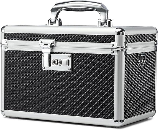 Storage Lock Box with Combination code, Lockable Medicine Storage Case, Empty First Aid Box, Security Lock Box, Multipurpose Lockbox for Home and Outdoor Use (Black, Medium)