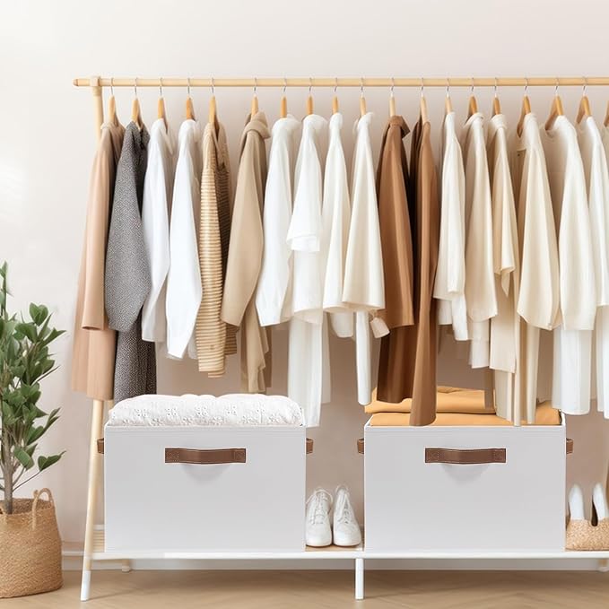 GhvyenntteS 6 Pack Large Fabric Storage Bins with Handles, 15x11x9.6 Inch Storage Baskets for Shelves, Foldable Closet Storage Bins for Shelves, Closet Organizers and Storage Boxes, White