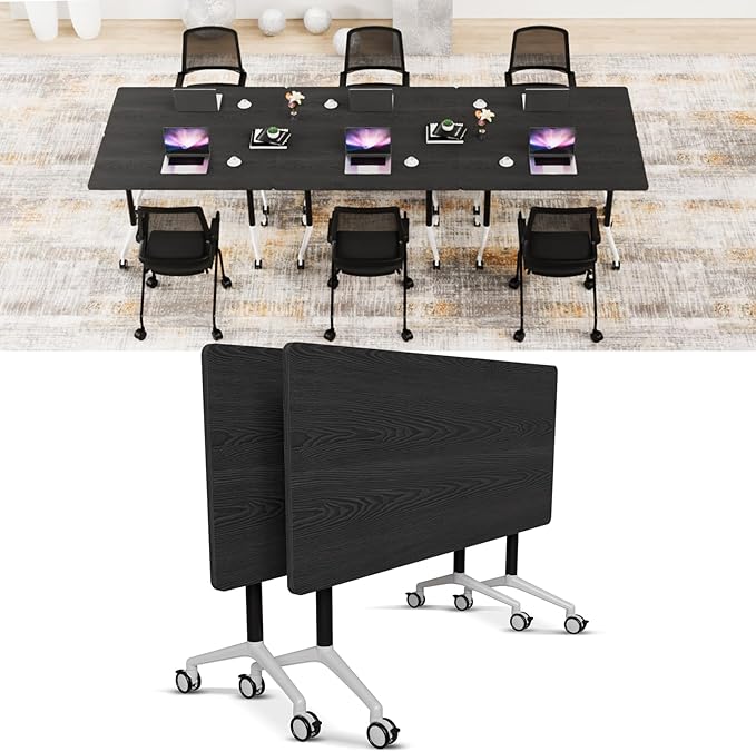 Conference Room Table with Flip-Top Design for Dynamic Meetings, Business Table Computer Desk with Heavy-Duty Frame,Foldable Seminar Meeting Tables for Home Office (2, F, 55.1IN)
