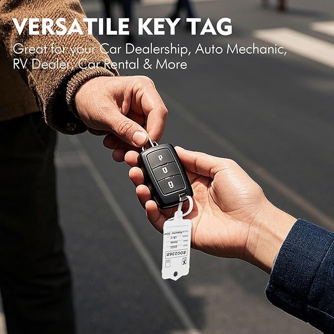 200 Car Key Tags with Labels Plastic Car Dealership Key Tags Self Locking Automotive Identifiers Blank Shop Labels with One Pen (White)