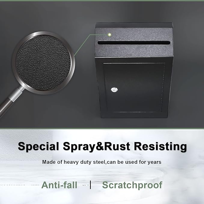 xydled Wall-Mount Mailbox,Heavy Duty Deposit Drop Box, Locking Metal Key Drop Box Suggestion Box with Key Lock,Secured Safe Storage Box Postbox for Home&Business Use,15x12x4 Inch,Black