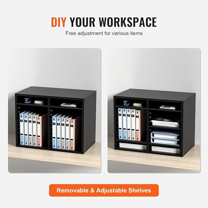 VEVOR Literature Organizers, 12 Compartments Office Mailbox with Adjustable Shelves，Wood Literature sorter 20.4x12x16.1 inches for Office, Home, Classroom, Mailrooms Organization, EPA Certified Black