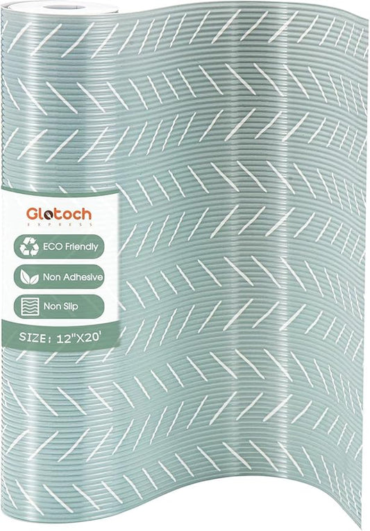 Glotoch Shelf Liners for Kitchen Cabinets, 12in x 20FT Non-Adhesive Liners for Shelves,Non Slip Waterproof Contact Paper for Drawers Pantry EVA Wire Shelf Liner,Green Herringbone
