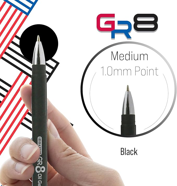 BAZIC Oil Gel Fuse Tech Ink Pen, GR8 Black Color w/Rubberized Barrel, 0.7 mm Medium Point Smooth Writing, for Office School (3/Pack), 24-Pack